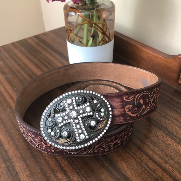 Justin Women's Vintage Cross Belt - Cognac waist 36 - Picture 3 of 9